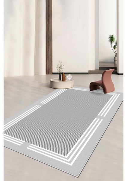 Makinede Yıkanabilir Kaymaz Taban Leke Tutmaz Gri Çizgili Salon Halısı Mutfak Halısı ve Yolluk