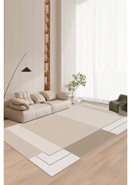 Makinede Yıkanabilir Kaymaz Taban Leke Tutmaz Bej Salon Halısı Mutfak Halısı ve Yolluk