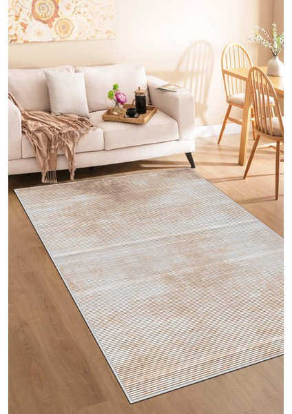 Makinede Yıkanabilir Kaymaz Taban Leke Tutmaz Bej Salon Halısı Mutfak Halısı ve Yolluk
