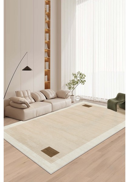 Makinede Yıkanabilir Kaymaz Taban Leke Tutmaz Bej Salon Halısı Mutfak Halısı ve Yolluk