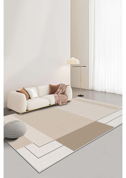 Makinede Yıkanabilir Kaymaz Taban Leke Tutmaz Bej Salon Halısı Mutfak Halısı ve Yolluk