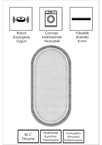 Makinede Yıkanabilir Kaymaz Taban Leke Tutmaz Gri Oval Salon Halısı Mutfak Halısı ve Yolluk fiyatları