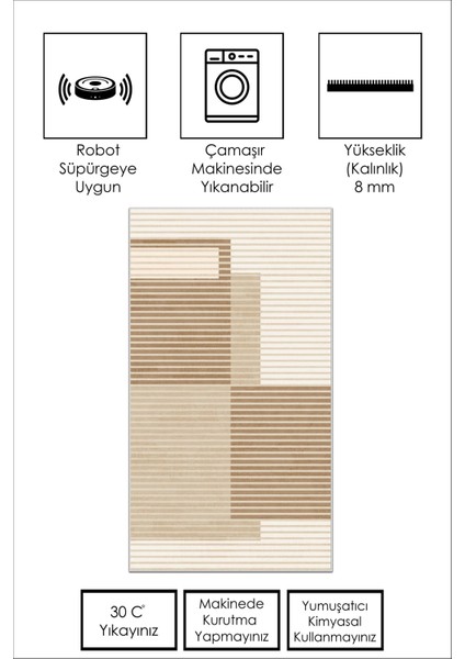Makinede Yıkanabilir Kaymaz Taban Leke Tutmaz Bej Çizgili Salon Halısı Mutfak Halısı ve Yolluk fiyatları