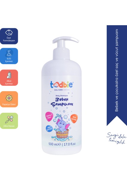 500 ml Bebek Saç & Vücut Şampuanı, Yeni Doğan, Göz Yakmayan,Boyasız,Alkolsüz,Parabensiz,Sles içermeyen