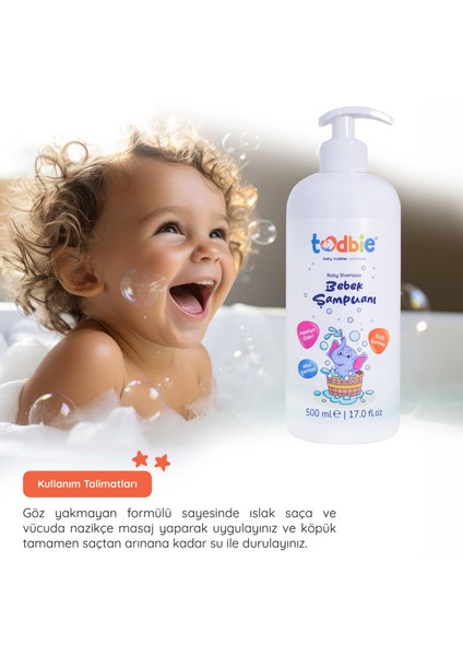 500 ml Bebek Saç & Vücut Şampuanı, Yeni Doğan, Göz Yakmayan,Boyasız,Alkolsüz,Parabensiz,Sles içermeyen
