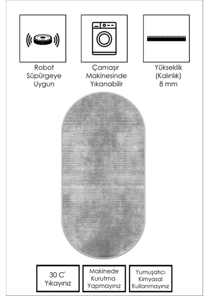 Makinede Yıkanabilir Kaymaz Taban Leke Tutmaz Gri Oval Salon Halısı Mutfak Halısı ve Yolluk fiyatları