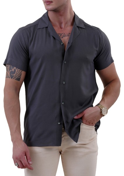 Haki Yeşil Doğal Viskon Nefes Alan Hawaii Rahat Kesim Kısakol Yazlık Gömlek