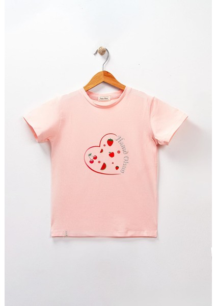 Kız Çocuk Kısa Kollu Tişört Bisiklet Yaka Islami Hamd Olsun Baskılı