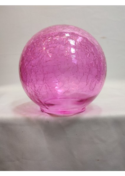 Glob Avize Camı.küre.Pembe Renkli.çatlatılmış desenli.(ÇAP:15.00cm-DUY YUVASI: 7.00cm)