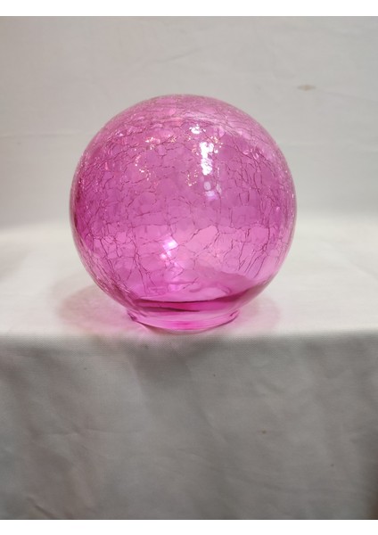 Glob Avize Camı.küre.Pembe Renkli.çatlatılmış desenli.(ÇAP:15.00cm-DUY YUVASI: 7.00cm)