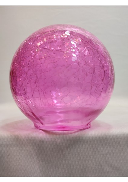 Glob Avize Camı.küre.Pembe Renkli.çatlatılmış desenli.(ÇAP:15.00cm-DUY YUVASI: 7.00cm)