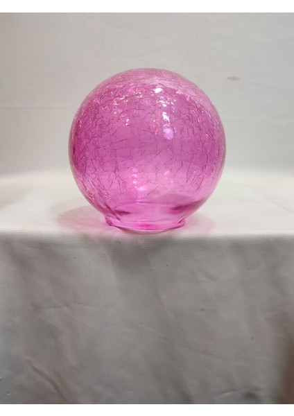 Glob Avize Camı.küre.Pembe Renkli.çatlatılmış desenli.(ÇAP:15.00cm-DUY YUVASI: 7.00cm)