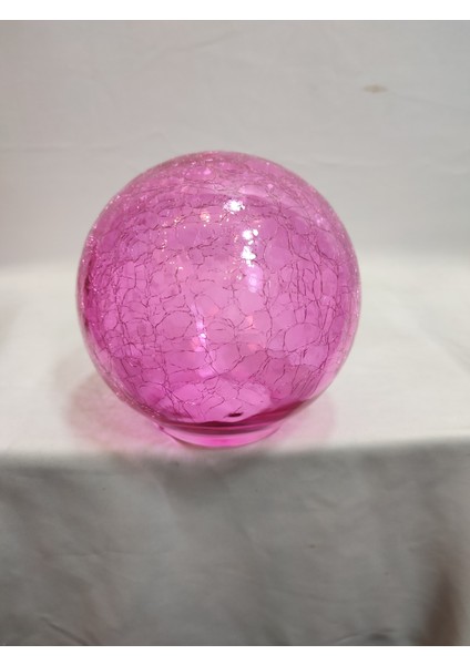 Glob Avize Camı.küre.Pembe Renkli.çatlatılmış desenli.(ÇAP:15.00cm-DUY YUVASI: 7.00cm)