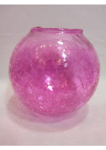 Glob Avize Camı.küre.Pembe Renkli.çatlatılmış desenli.(ÇAP:15.00cm-DUY YUVASI: 7.00cm)