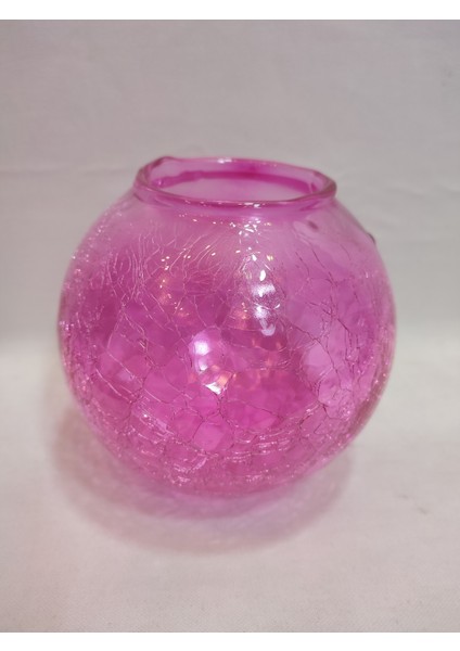 Glob Avize Camı.küre.Pembe Renkli.çatlatılmış desenli.(ÇAP:15.00cm-DUY YUVASI: 7.00cm)