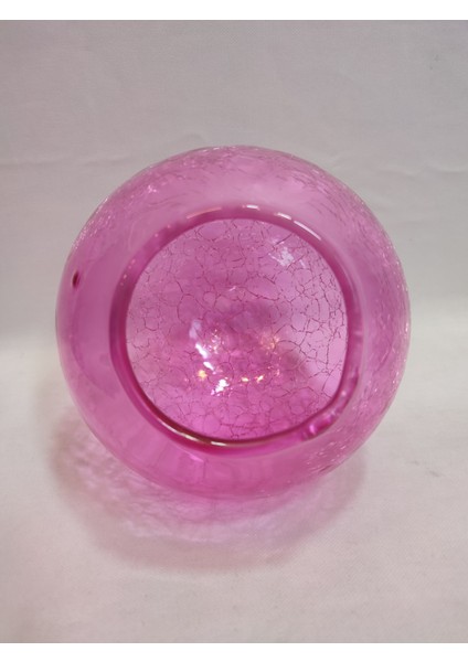 Glob Avize Camı.küre.Pembe Renkli.çatlatılmış desenli.(ÇAP:15.00cm-DUY YUVASI: 7.00cm)