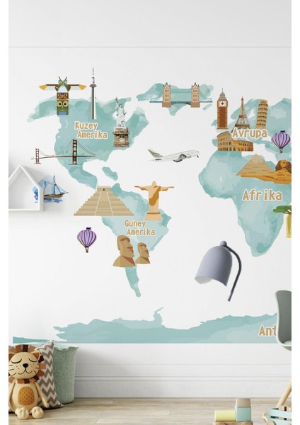 Dünya Haritası Sticker Seti Eğitici Sticker Seti Tamamı Özel Kesimli Dünya Haritası