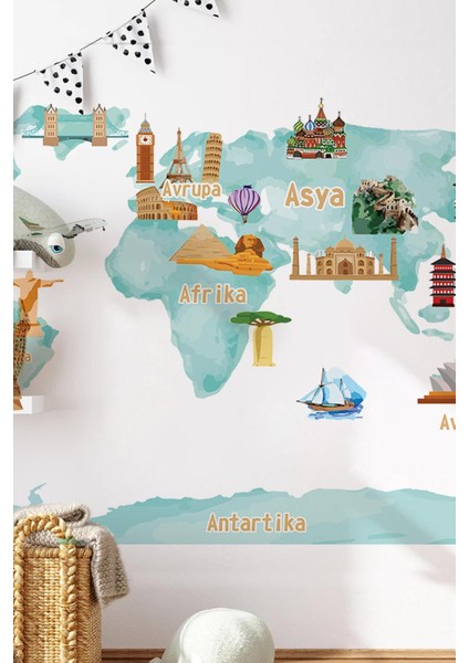 Dünya Haritası Sticker Seti Eğitici Sticker Seti Tamamı Özel Kesimli Dünya Haritası fiyatları
