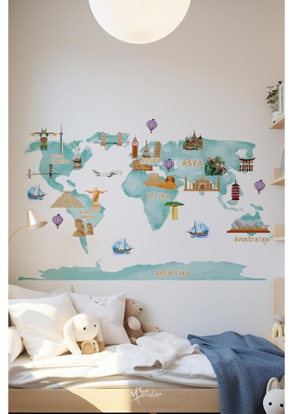 Dünya Haritası Sticker Seti Eğitici Sticker Seti Tamamı Özel Kesimli Dünya Haritası modelleri
