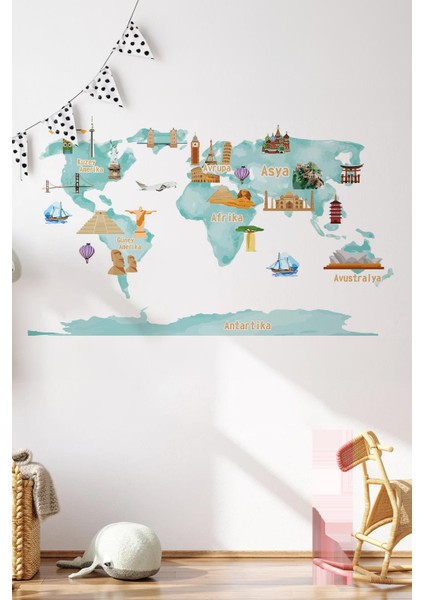 Dünya Haritası Sticker Seti Eğitici Sticker Seti Tamamı Özel Kesimli Dünya Haritası fırsatları