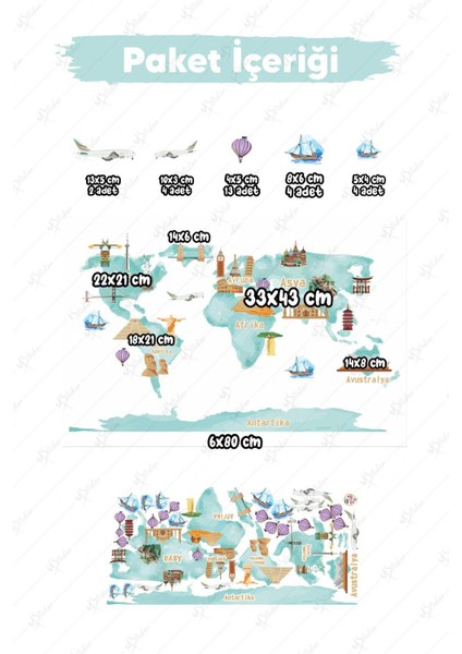 Dünya Haritası Sticker Seti Eğitici Sticker Seti Tamamı Özel Kesimli Dünya Haritası indirimleri