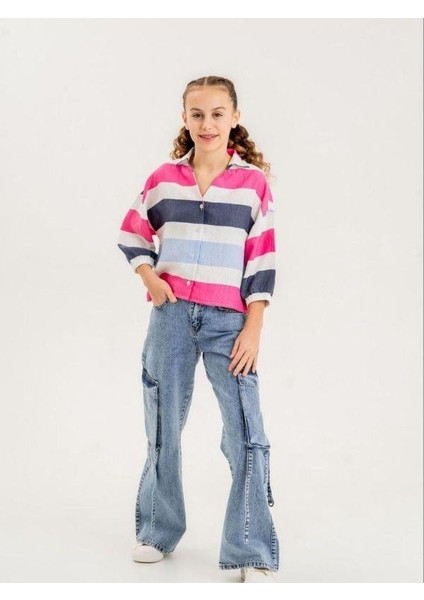 Kız Çocuk Latikli Çizgili Gömlek fiyatları