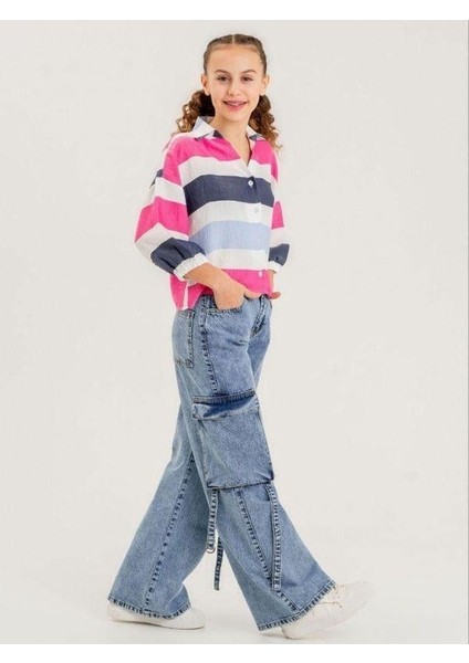 Kız Çocuk Latikli Çizgili Gömlek modelleri