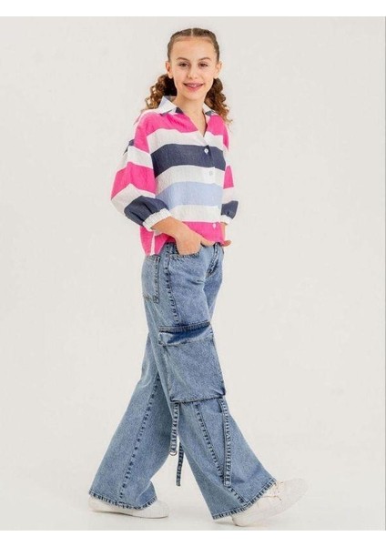 Kız Çocuk Latikli Çizgili Gömlek fırsatları