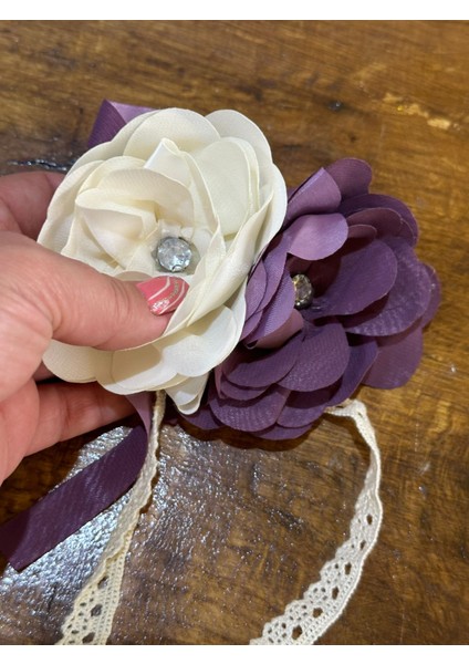 12X8 cm Çift Güllü Püsküllü Tasarım Broş Yaka Iğnesi