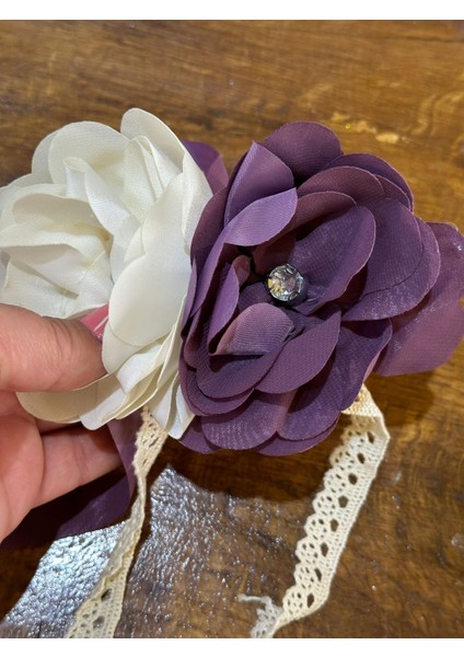 12X8 cm Çift Güllü Püsküllü Tasarım Broş Yaka Iğnesi