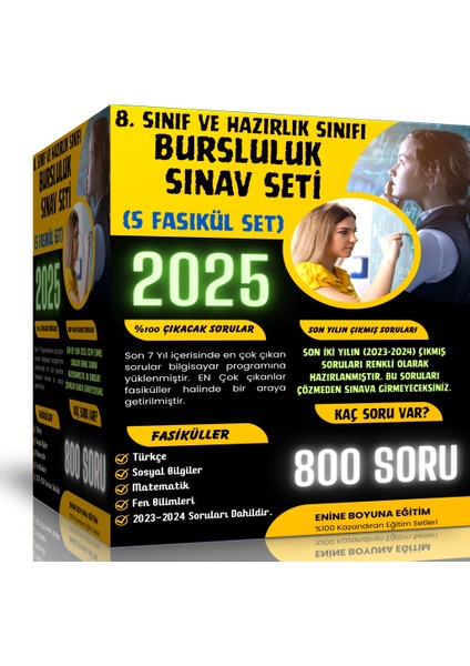 Enine Boyuna Eğitim 8. Sınıf Bursluluk Sınav Seti (5 Fasikül Kitap)