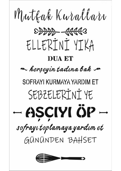 Stencil Sarayi Boyama Şablon Mutfak Obje ve Yazıları - 8053