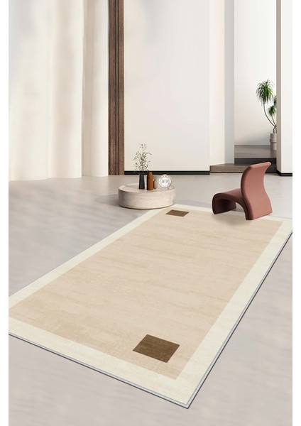 Makinede Yıkanabilir Kaymaz Taban Leke Tutmaz Bej Salon Halısı Mutfak Halısı ve Yolluk