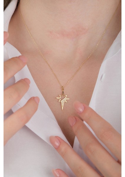 14 Ayar Altın Taşlı Kuzey Yıldızı Kolye