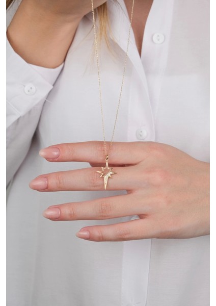 14 Ayar Altın Taşlı Kuzey Yıldızı Kolye fırsatları