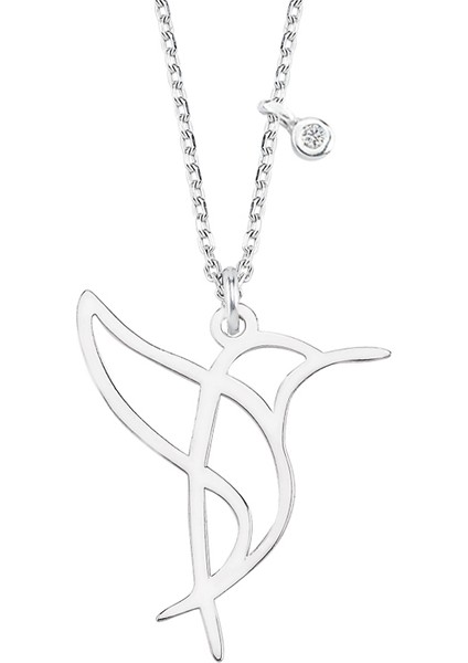 Gümüş Pırlanta Taşlı Kuş Kolye