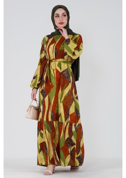 Açelya Eteği Volanlı Viskon Elbise-Sarı fiyatları