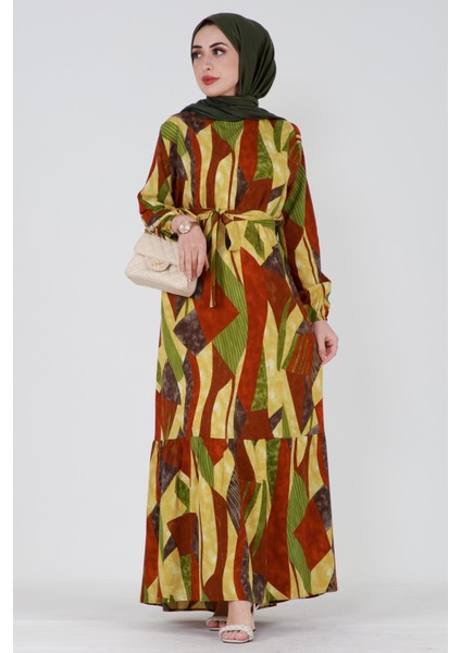 Açelya Eteği Volanlı Viskon Elbise-Sarı modelleri