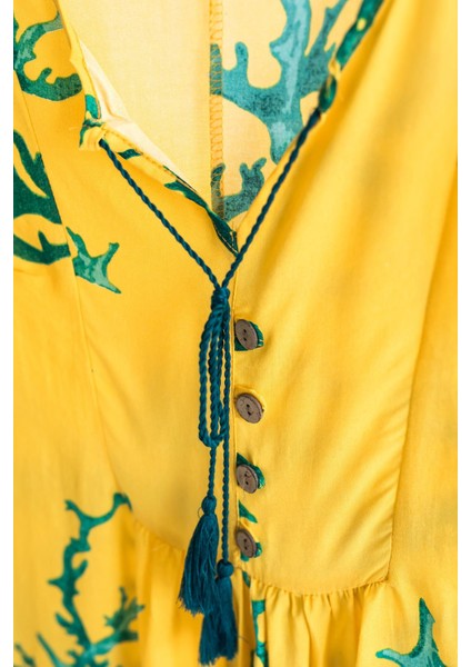 Mercan Desenli Sarı Elbise modelleri