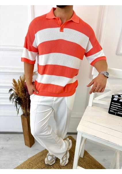 Tişört Örme Triko Tişört Nefes Alabilen Terletmez Oversize Tshirt Polo Yaka Salaş T-Shirt