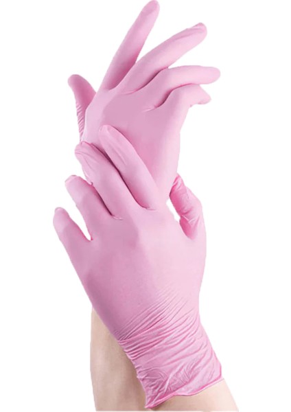 Toz Pembe Nitril Eldiven Pudrasız Eldiven