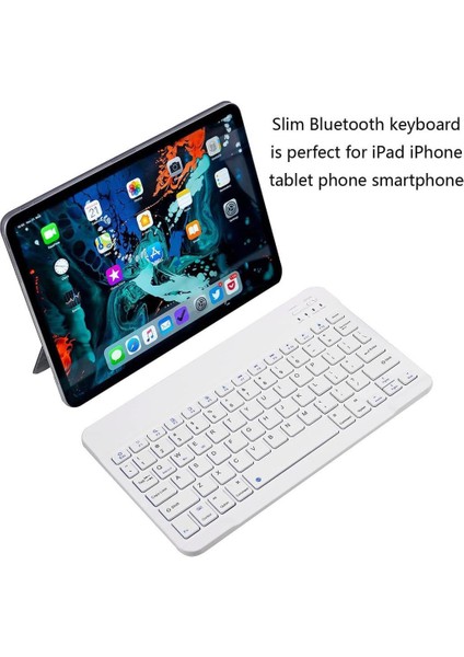 Concord Range Hs 7" Uyumlu Kablosuz Bluetooth Şarj Edilebilir Mini Q Klavye - Beyaz