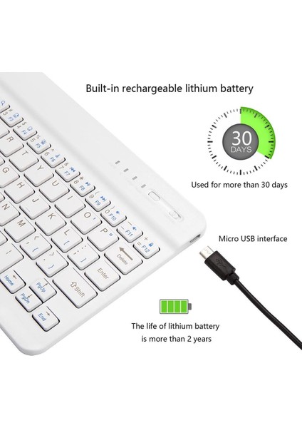 Concord Range Hs 7" Uyumlu Kablosuz Bluetooth Şarj Edilebilir Mini Q Klavye - Beyaz