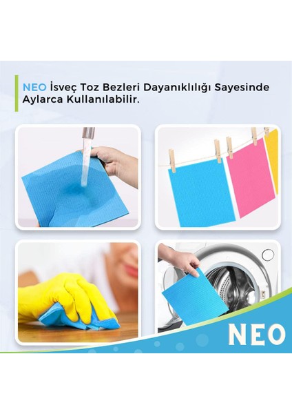 Isveç Toz Bezi Selüloz Çizmez, Toz Tutar, Dayanıklı, Çevre Dostu 4'lü Paket Sihirli Bez Neo