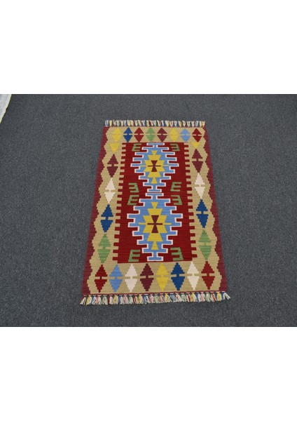 Yeni El Dokuma Göbekli Kırmızı Kayseri Yün Kilim 5037