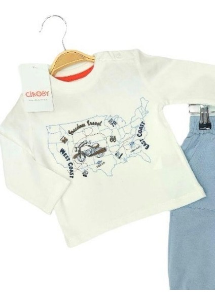 Erkek Bebek Kıta Baskılı Pamuklu Ince Uzun Kollu Mevsimlik Eşofman Takım modelleri