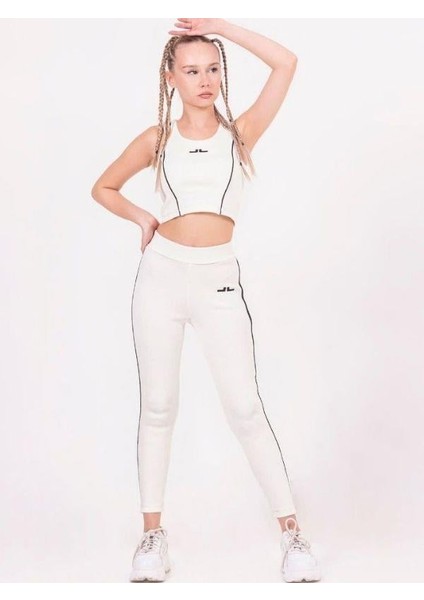 Kız Çocuk Şeritli Taytlı Crop Takım