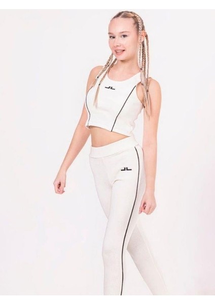 Kız Çocuk Şeritli Taytlı Crop Takım