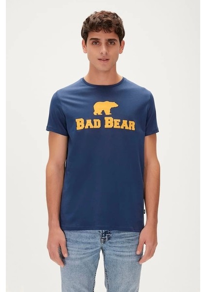 Bad Bear Tee T-Shirt Indigo Mavi Logo Baskılı Erkek Tişört