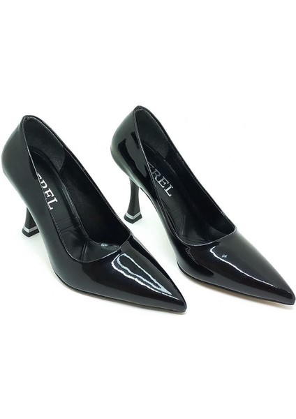 Sivri Burun Orta Boy Topuklu Stiletto Ayakkabı-Siyah Rugan indirimleri